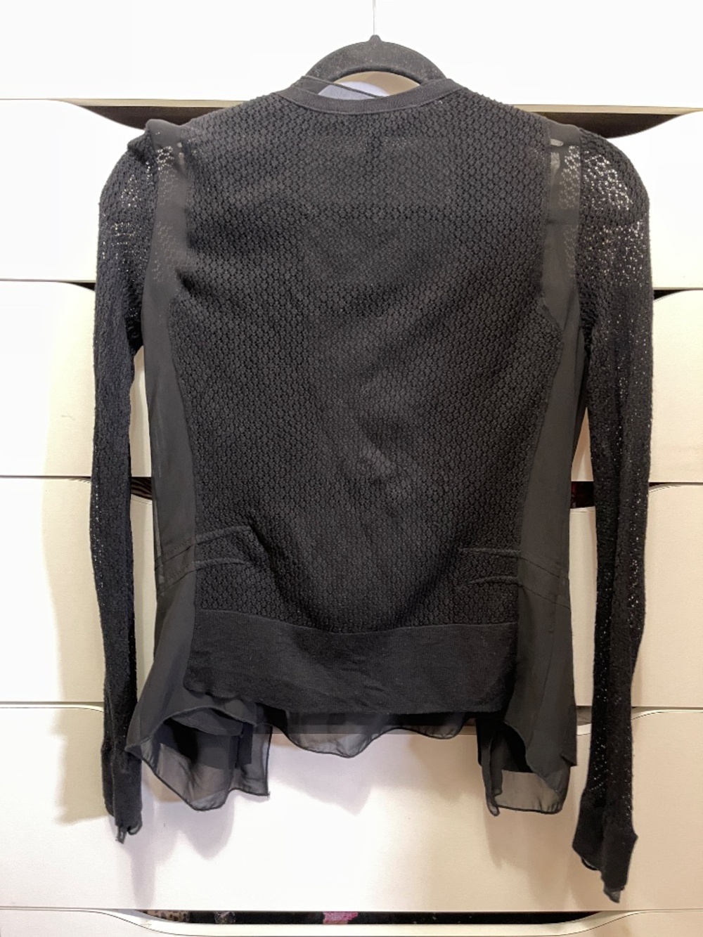 BCBG MaxAzria crochet black cardigan ribbon women XS - Picture 7 of 9